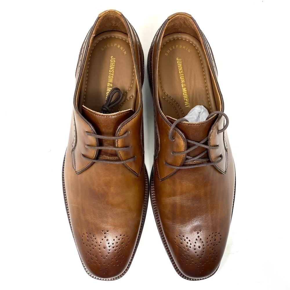 Johnston & Murphy Boydstun Plain Toe Medallion Tan Italian Calfskin - Picture 3 of 9